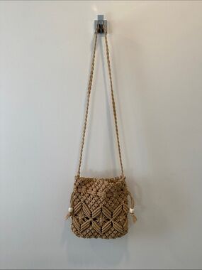 Handwoven Tan Macramé Crossbody Bag
